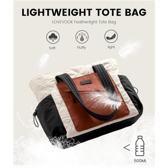 Tote Bag for Women, puffer tote bag for Work Travel Nurse, Lightweight - Picture 3 of 7